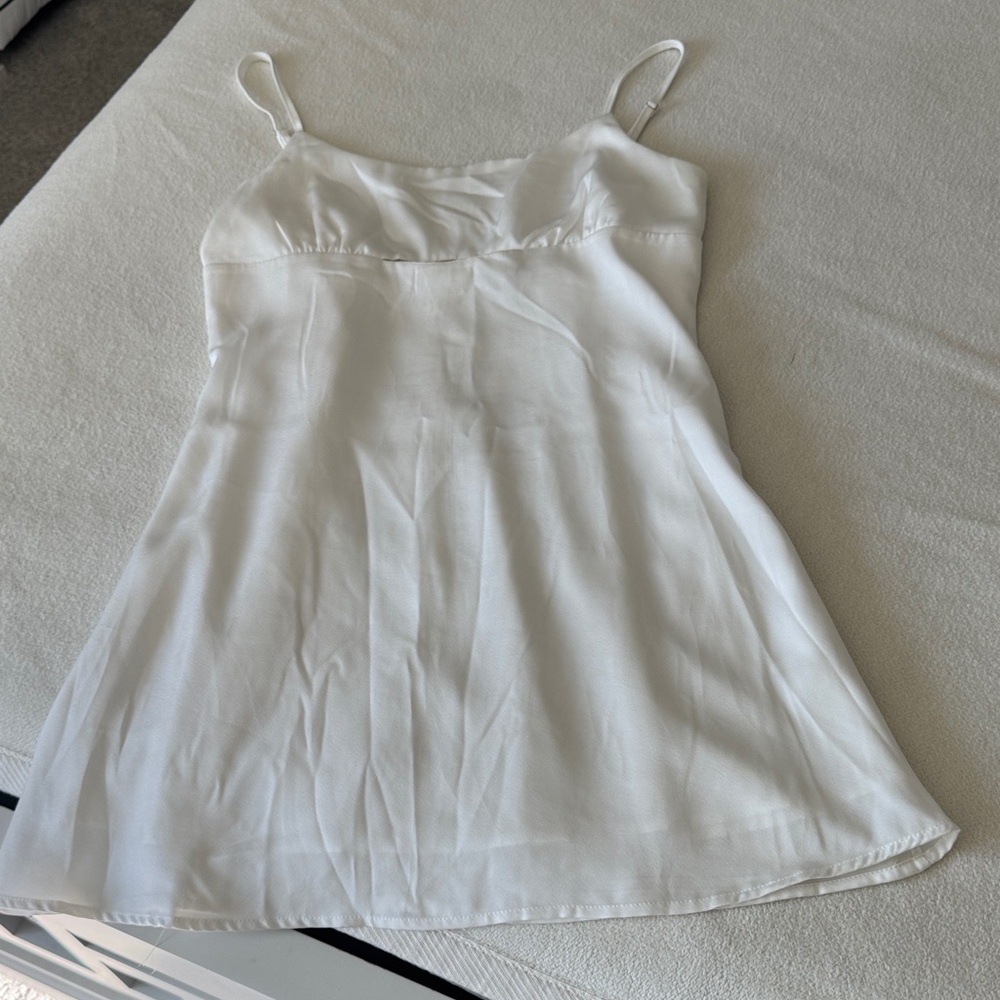 Nectar clothing White lined Slip Dress bow tie back Sz L